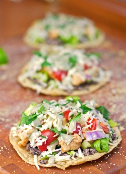 Chicken and Black Bean Tostadas with Avocado Cream Sauce - 2teaspoons